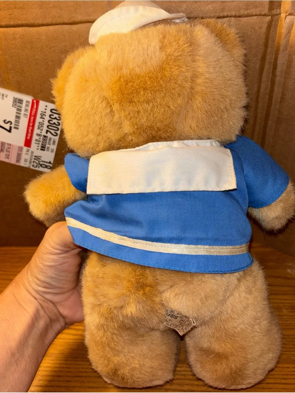 Russ Tan Sailor Bear Plush with Blue Outfit and Red Bow